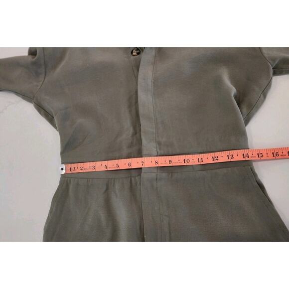 L'Academie Dylan Shorts Romper Olive Green button Front Long Sleeve Pockets Sm - Picture 8 of 9